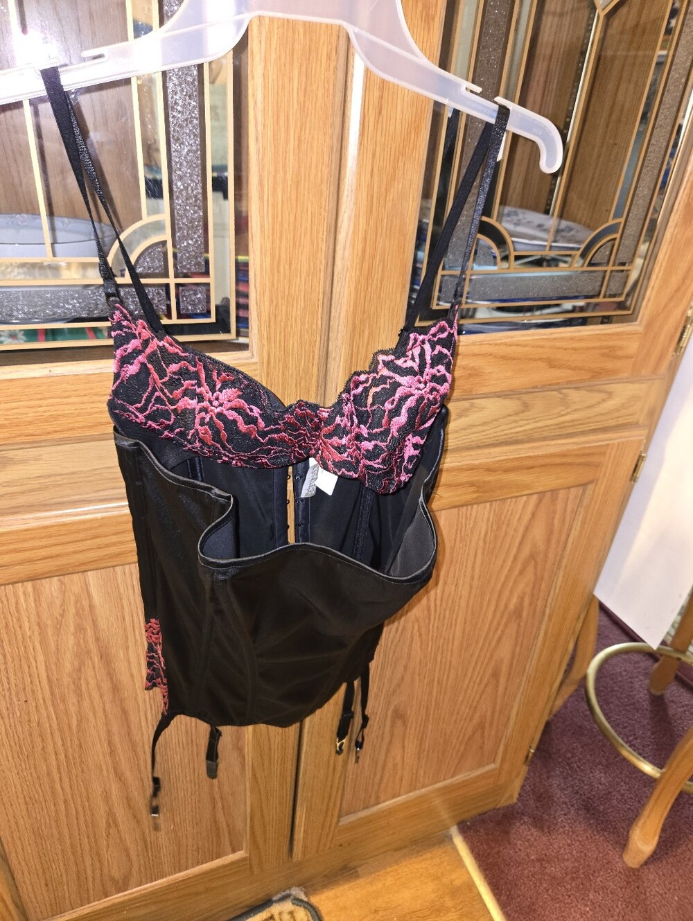 XOXO Black Bustier with Pink Floral Lace Accents